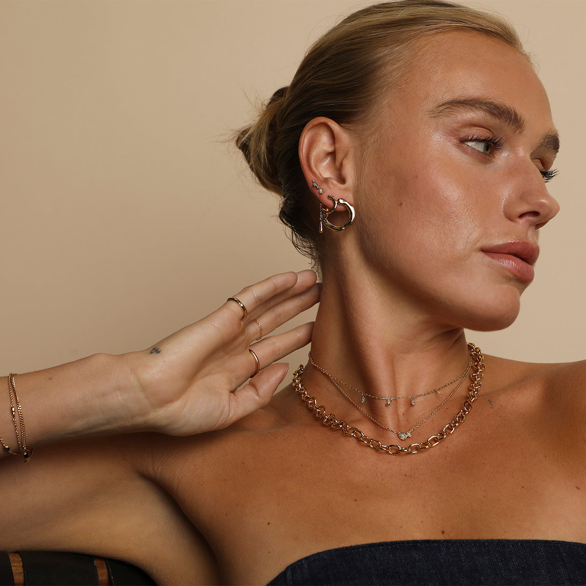 Opal Charm Drop Studs in Gold