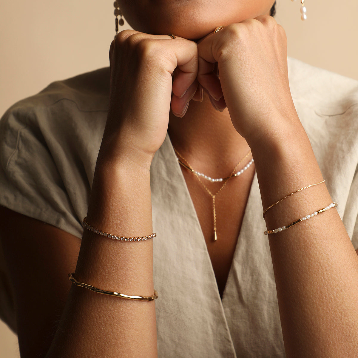 Molten Pearl Bracelet in Gold