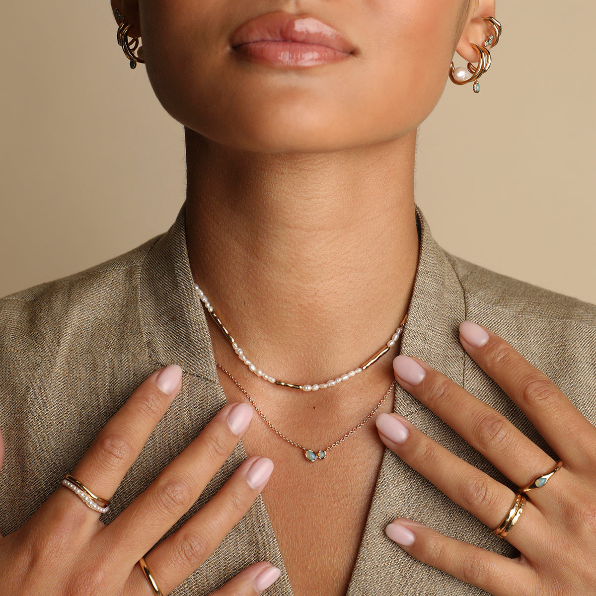 Molten Pearl Necklace in Gold