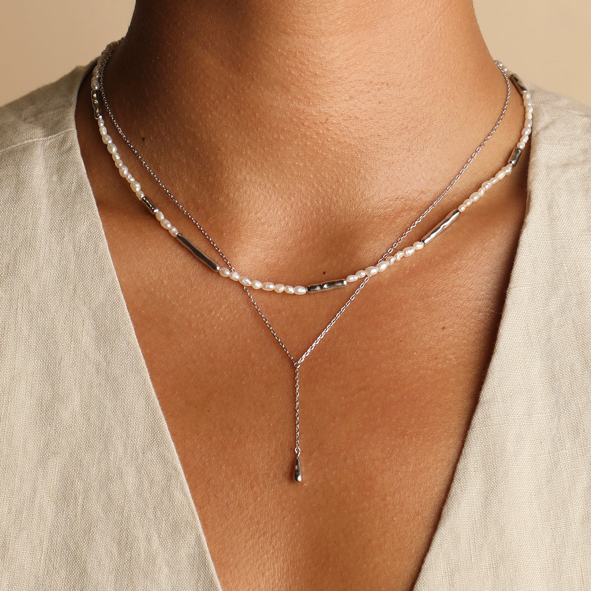 Molten Pearl Necklace in Silver