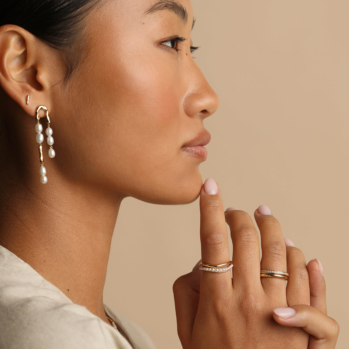 Molten Pearl Drop Studs in Gold