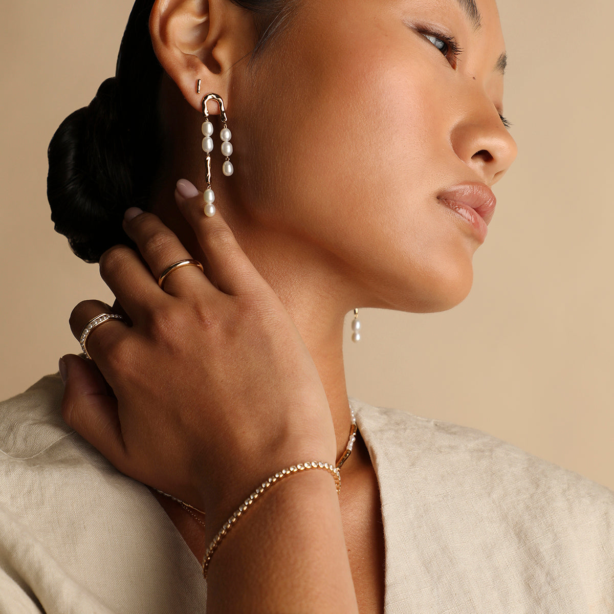 Molten Pearl Drop Studs in Gold