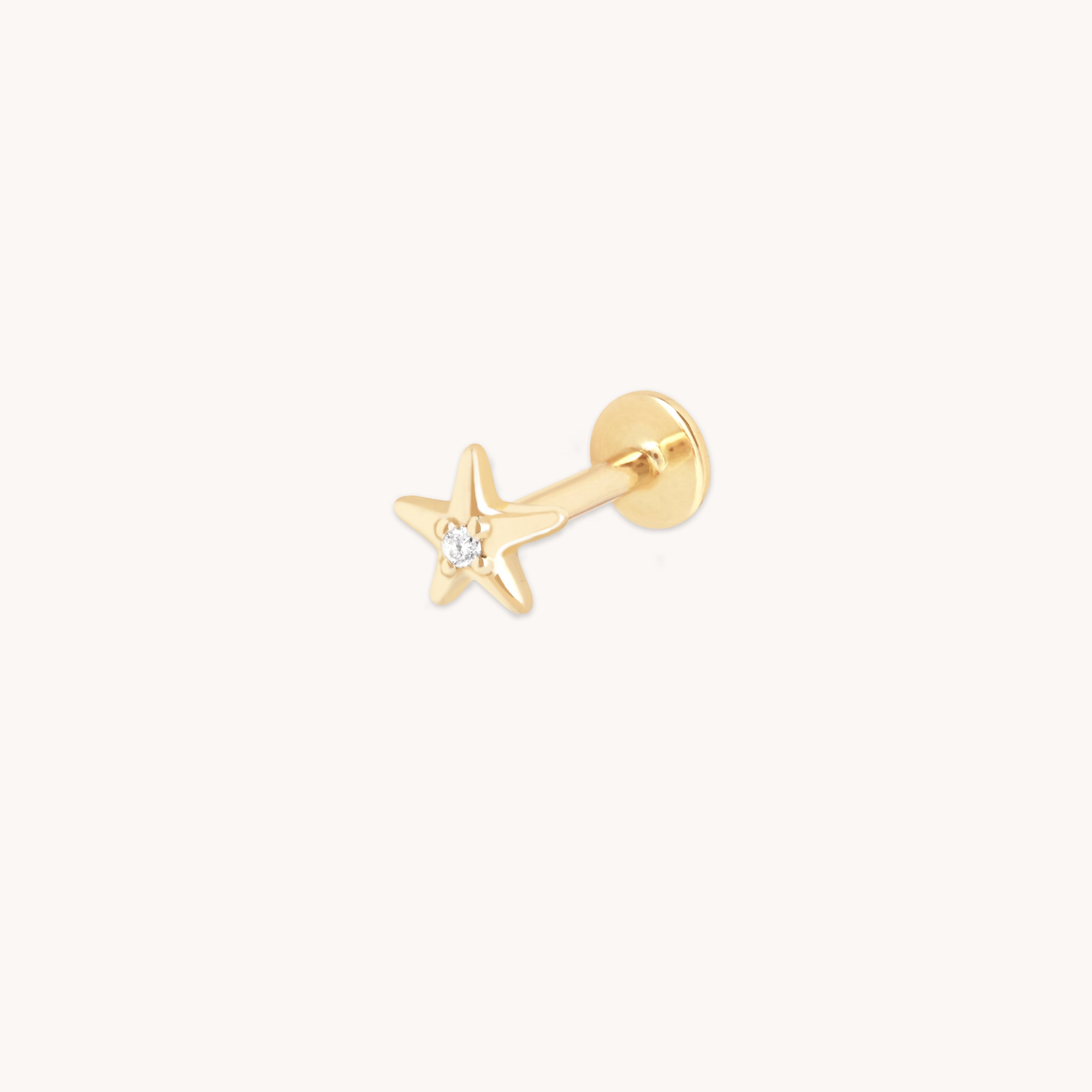 Diamond Star Medium Piercing Stud in Solid Gold-Astrid & Miyu