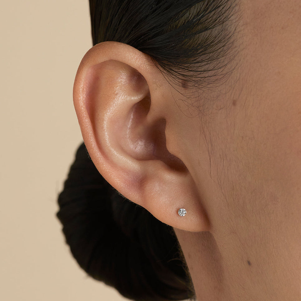 Floating Diamond Medium Piercing Stud in Solid Gold-Astrid & Miyu