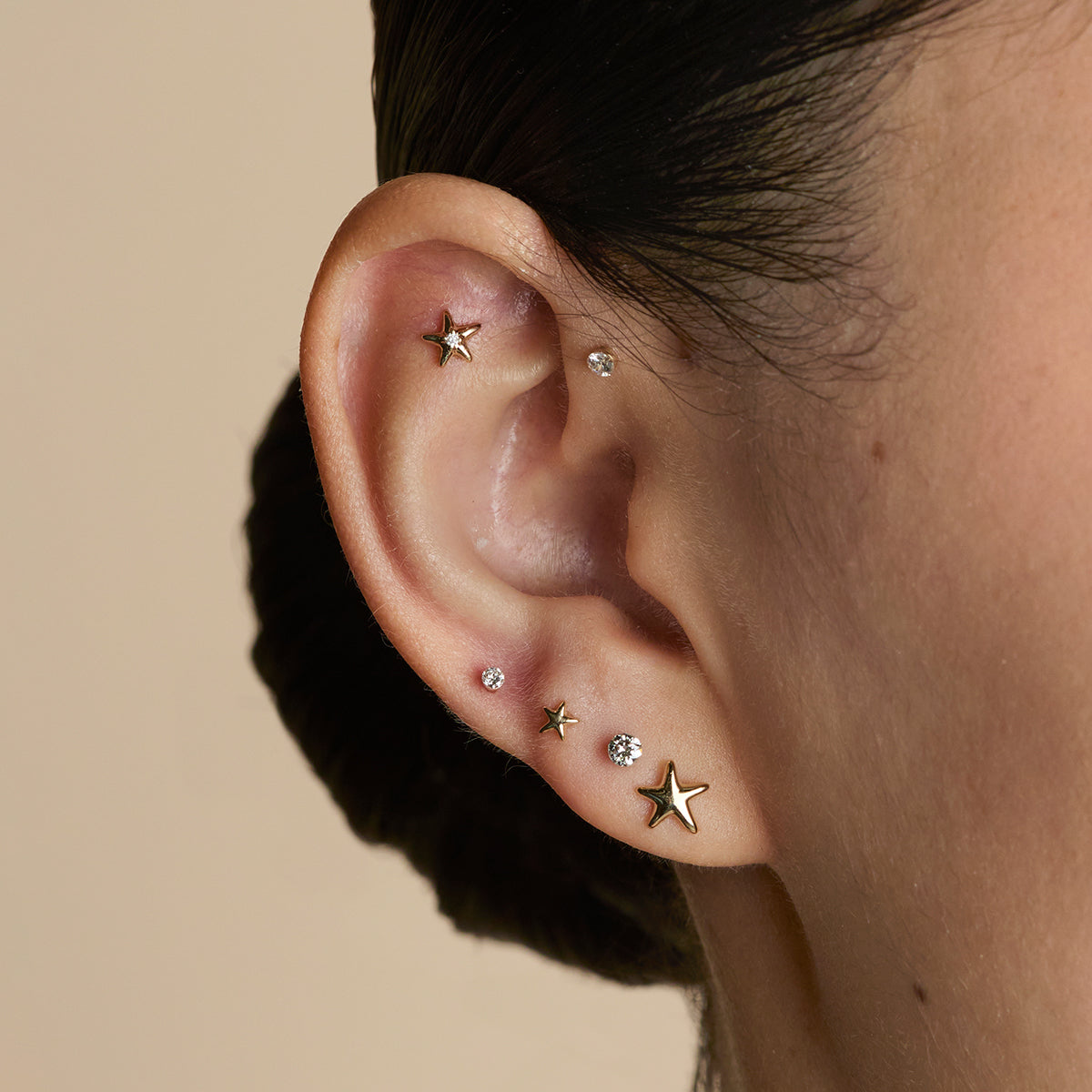 Floating Diamond Medium Piercing Stud in Solid Gold-Astrid & Miyu