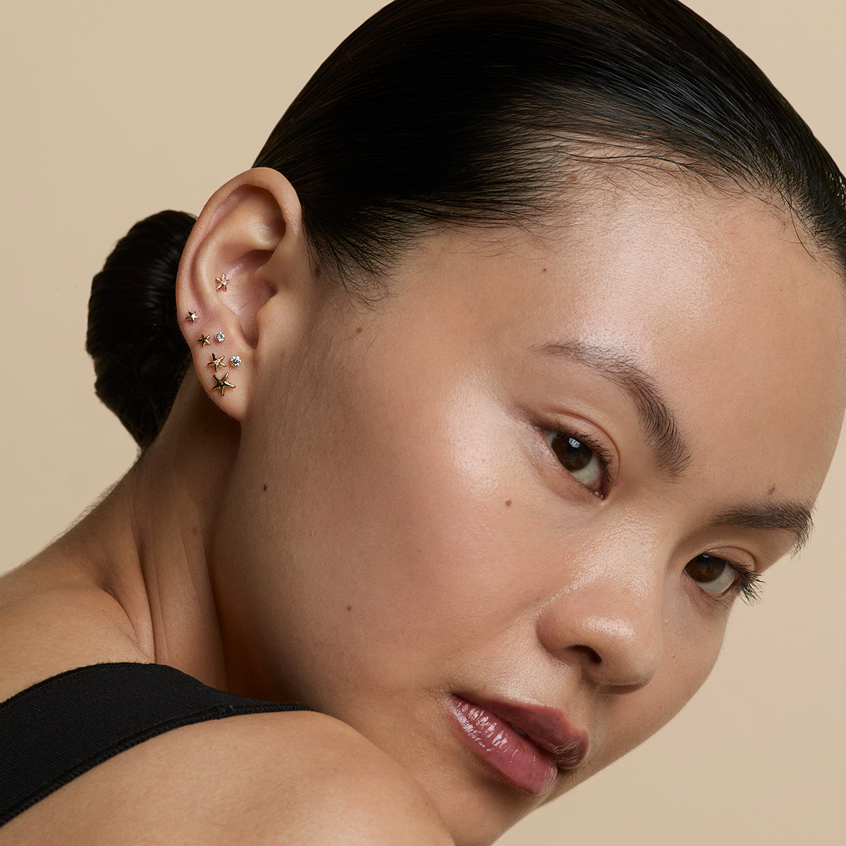 Floating Diamond Medium Piercing Stud in Solid Gold-Astrid & Miyu