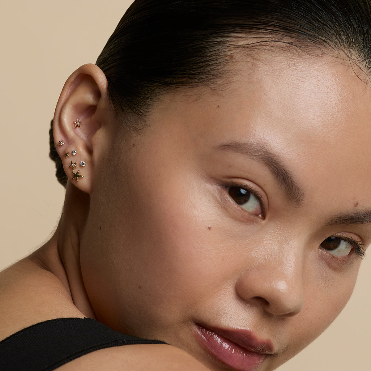 Star Small Piercing Stud in Solid Gold-Astrid & Miyu