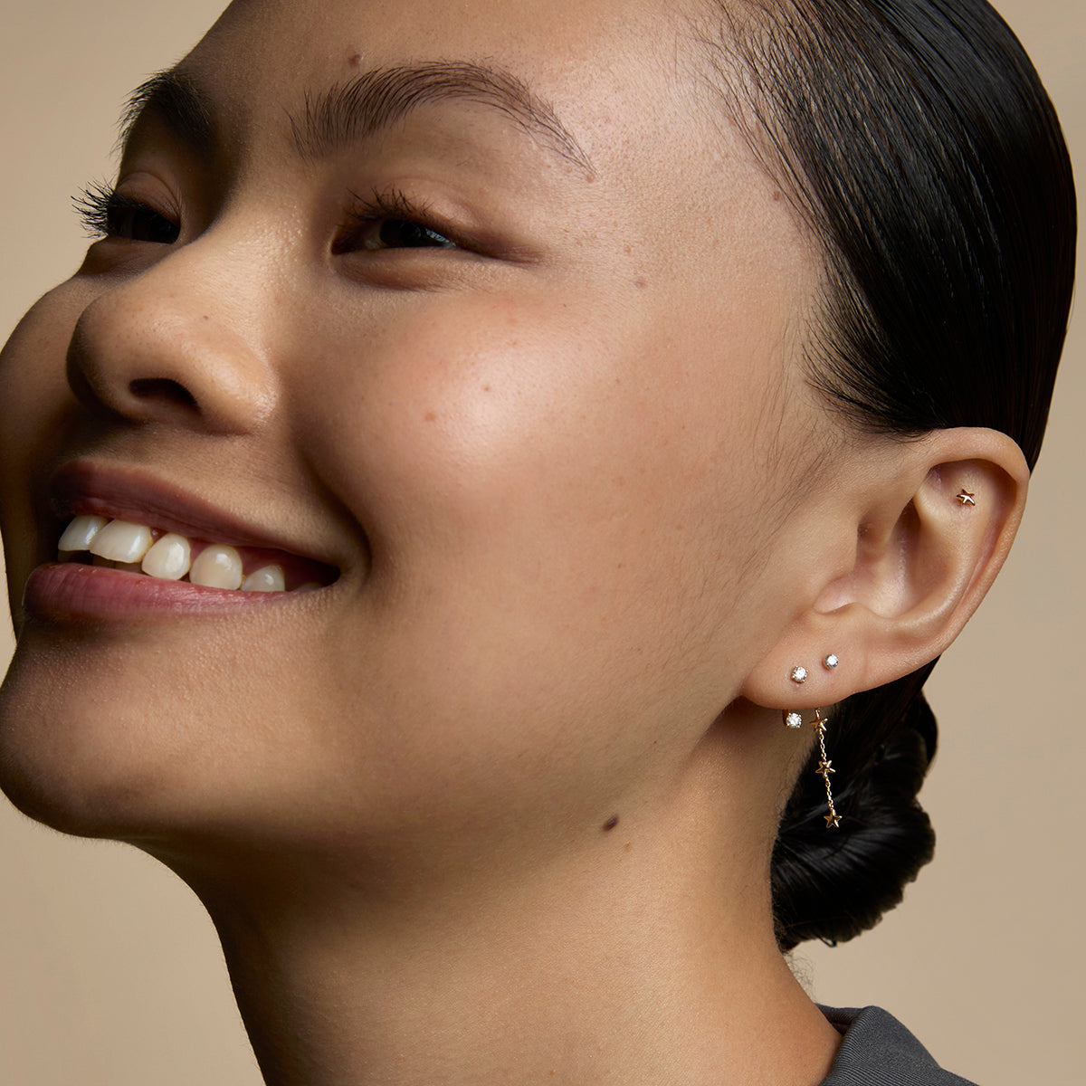 Star Small Piercing Stud in Solid Gold-Astrid & Miyu