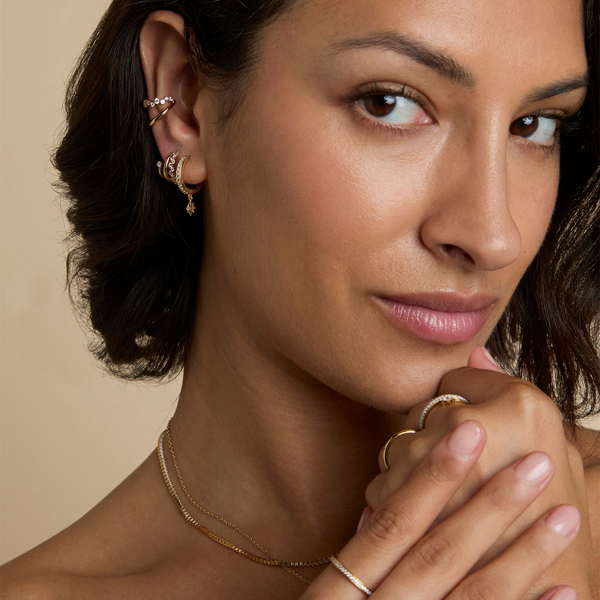 Twilight Star Pavé Hoops in Gold