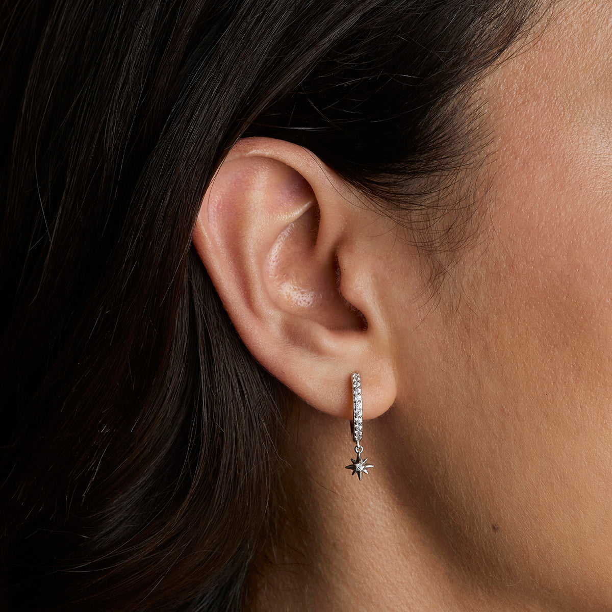 Twilight Star Pavé Hoops in Silver