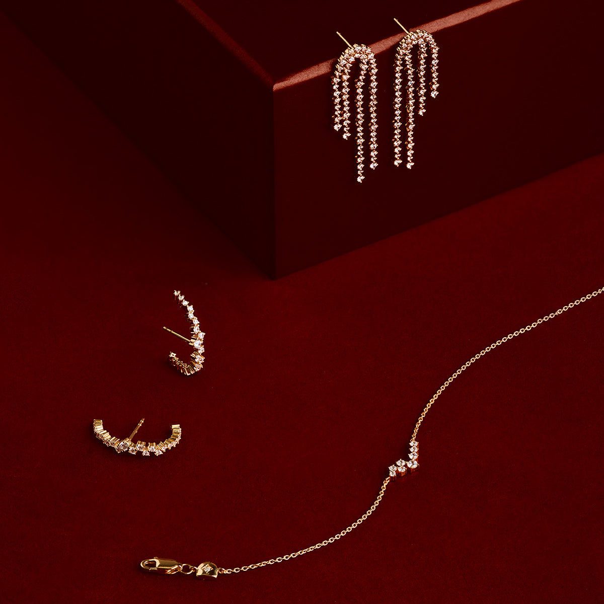 Crystal Scatter Drop Studs in Gold