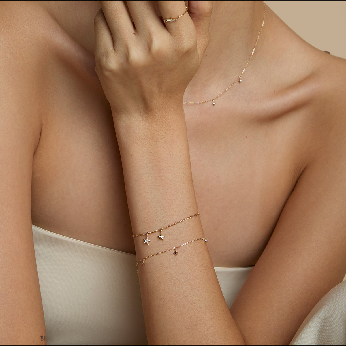 Cosmic Star Charm Bracelet in Solid Gold-Astrid & Miyu