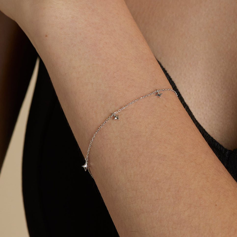 Cosmic Star Charm Bracelet in Solid White Gold-Astrid & Miyu