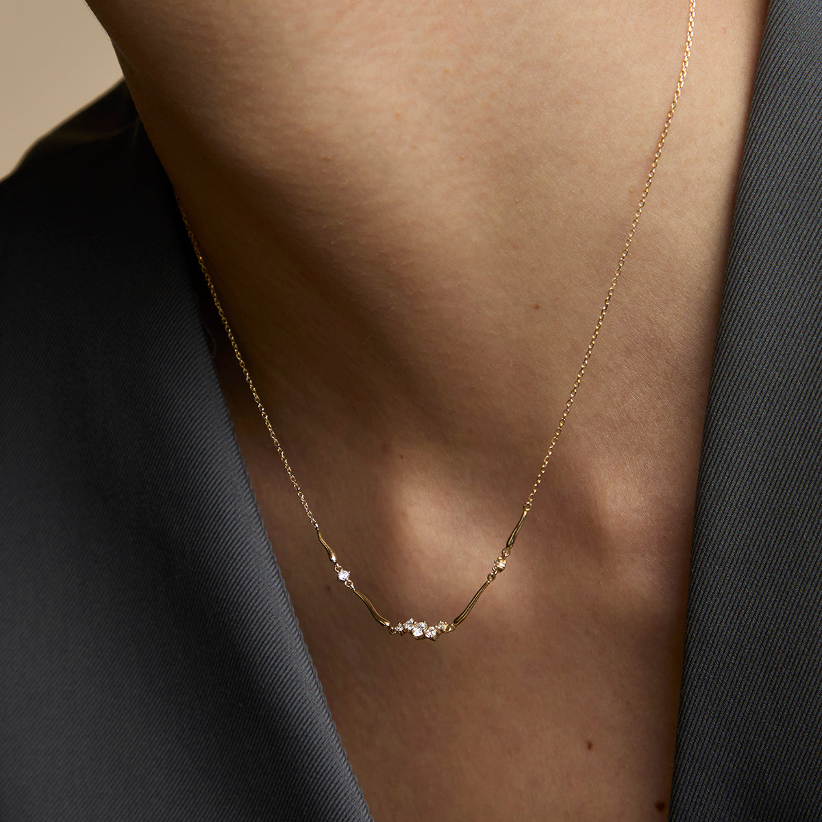 Diamond Cluster Molten Necklace in Solid Gold-Astrid & Miyu