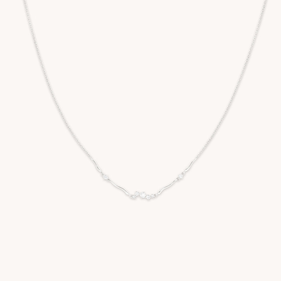 Diamond Cluster Molten Necklace in Solid White Gold-Astrid & Miyu
