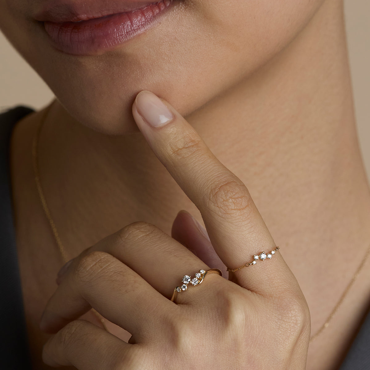 Diamond Cluster Ring in Solid Gold-Astrid & Miyu
