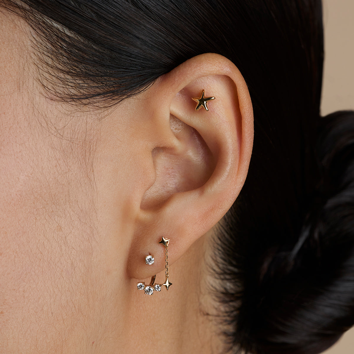 Diamond Trio Ear Jacket in Solid Gold-Astrid & Miyu