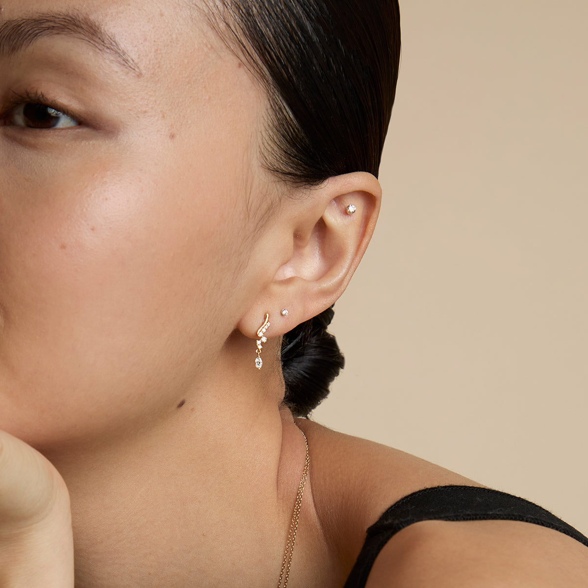 Diamond Wave Charm Studs in Solid Gold-Astrid & Miyu