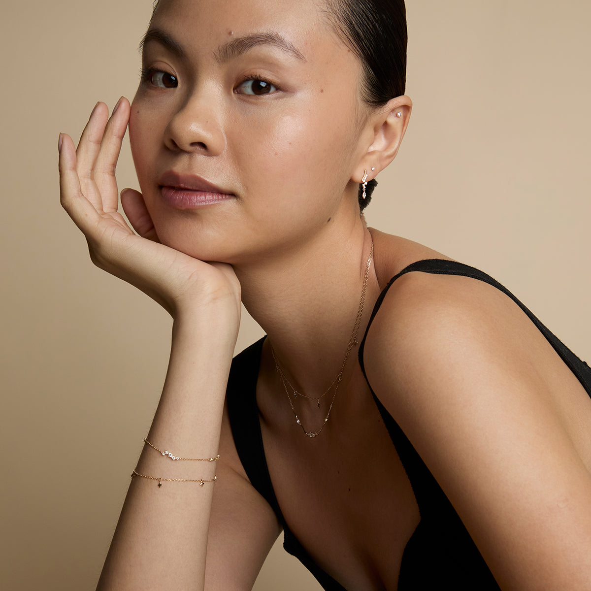 Diamond Wave Charm Studs in Solid Gold-Astrid & Miyu