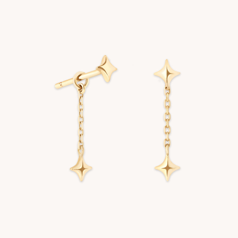 Cosmic Star Chain Studs in Solid Gold-Astrid & Miyu