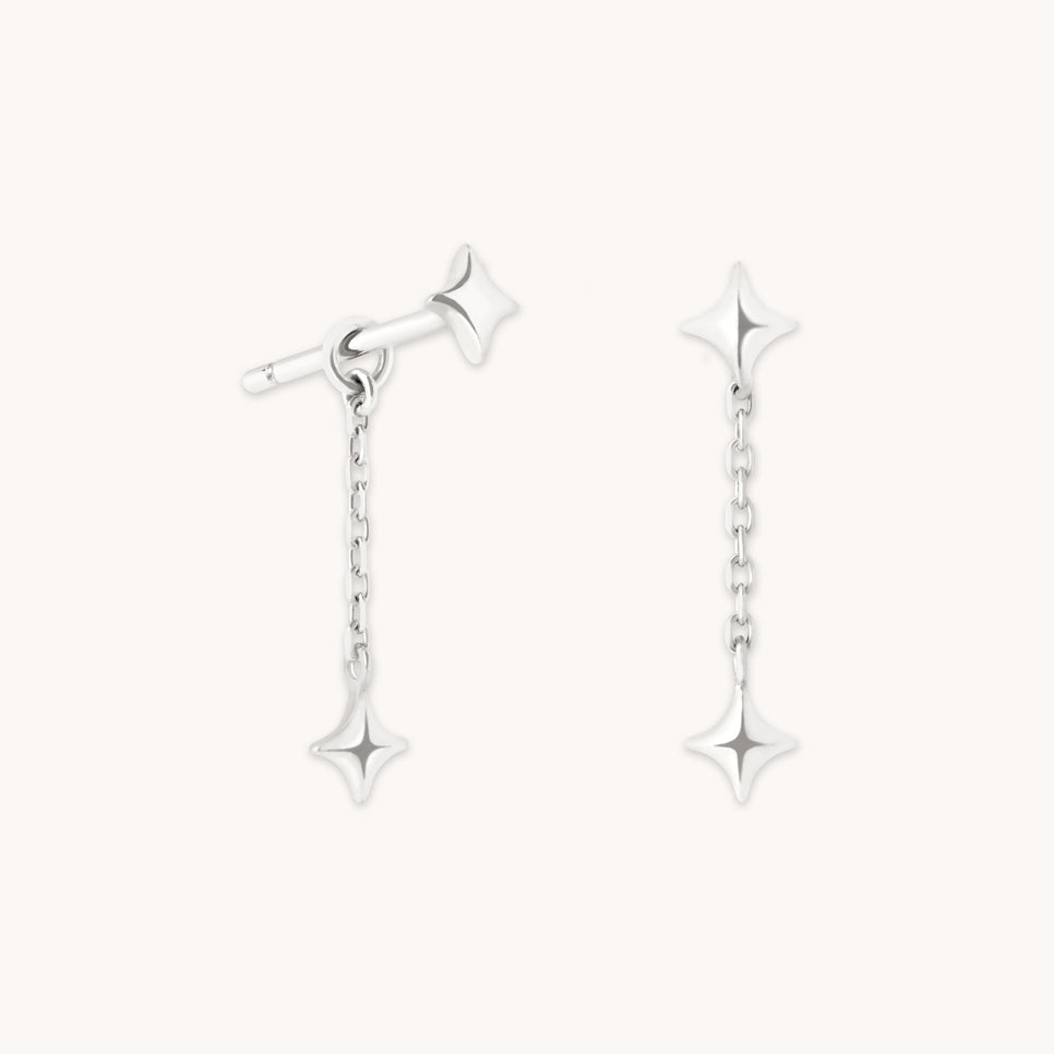 Cosmic Star Chain Studs in Solid White Gold-Astrid & Miyu