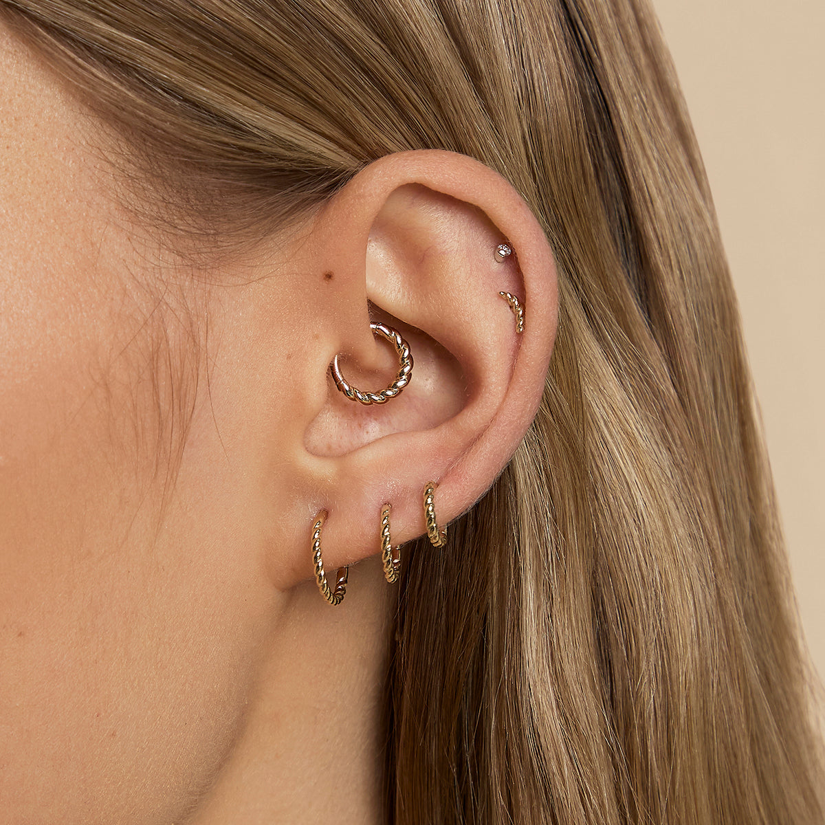 Twisted Rope Curved Piercing Stud in Solid Gold-Astrid & Miyu