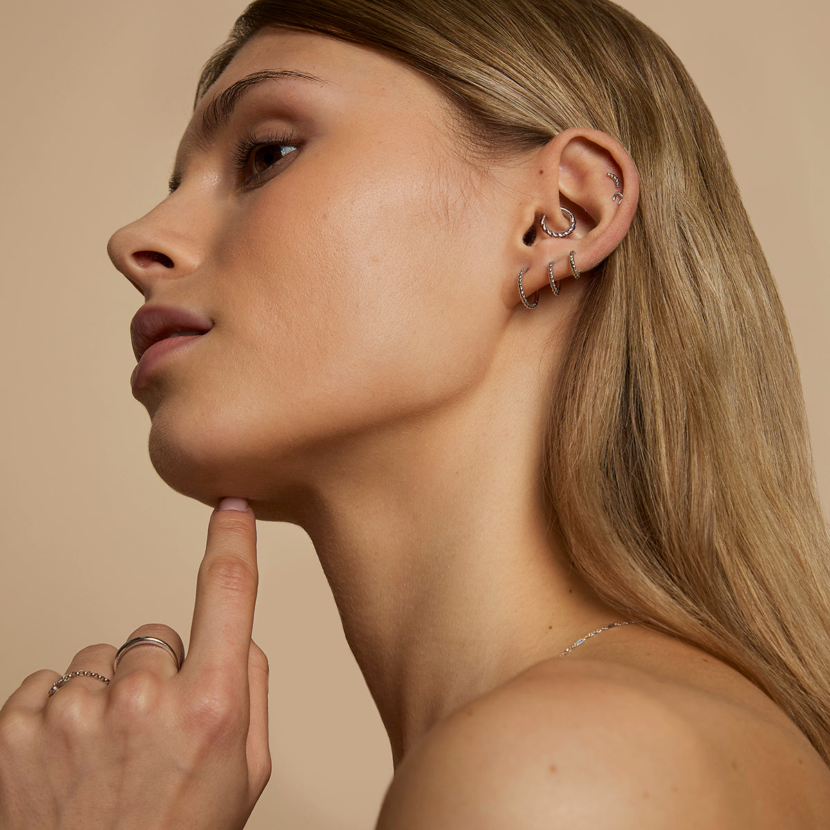 Twisted Rope Curved Piercing Stud in Solid White Gold-Astrid & Miyu