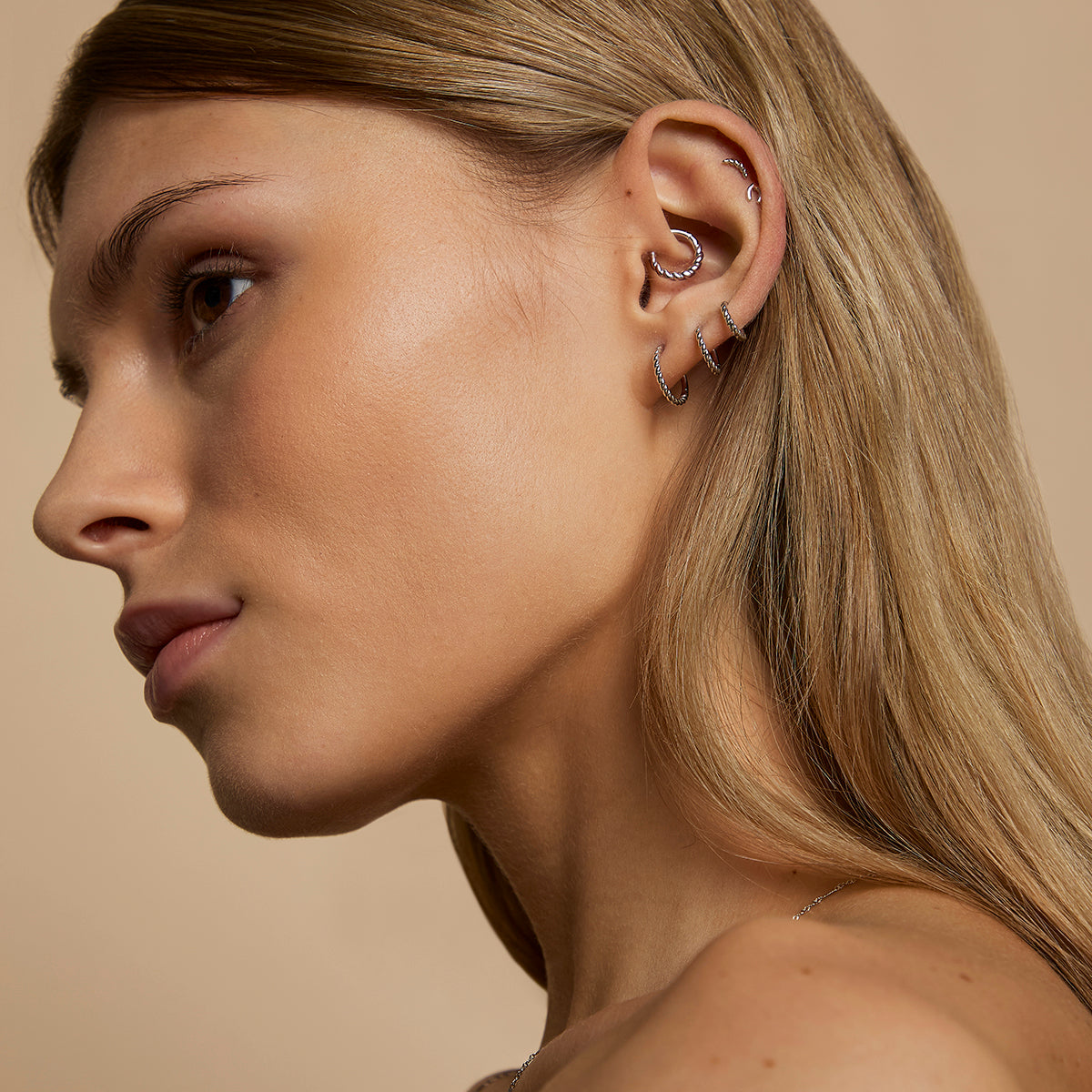 Twisted Rope Curved Piercing Stud in Solid White Gold-Astrid & Miyu