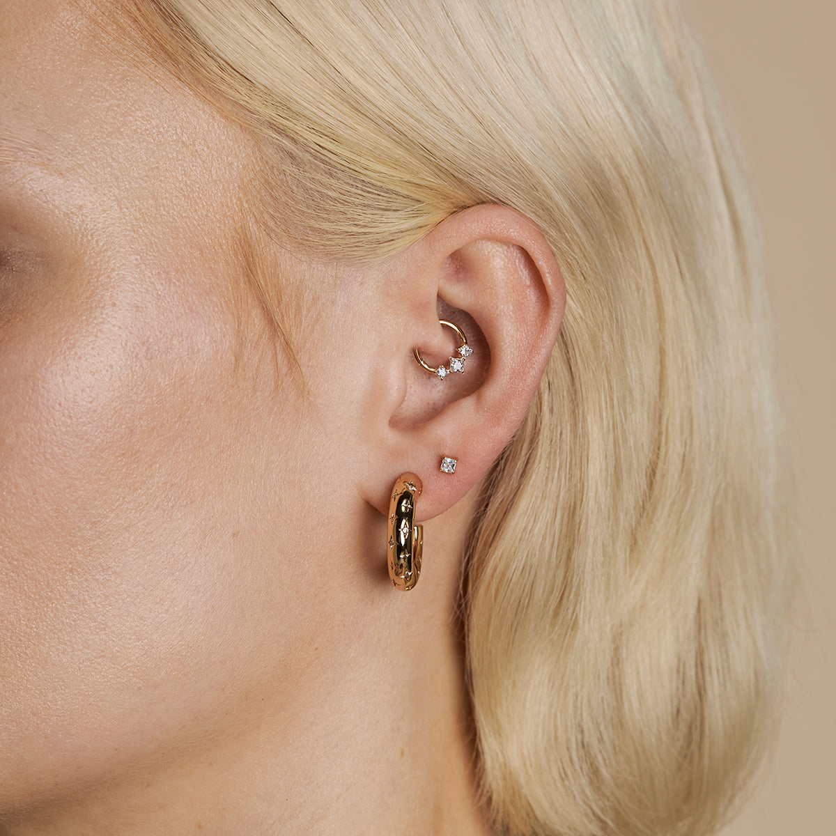 Square Crystal Trio Titanium Daith Hoop in Gold-Astrid & Miyu
