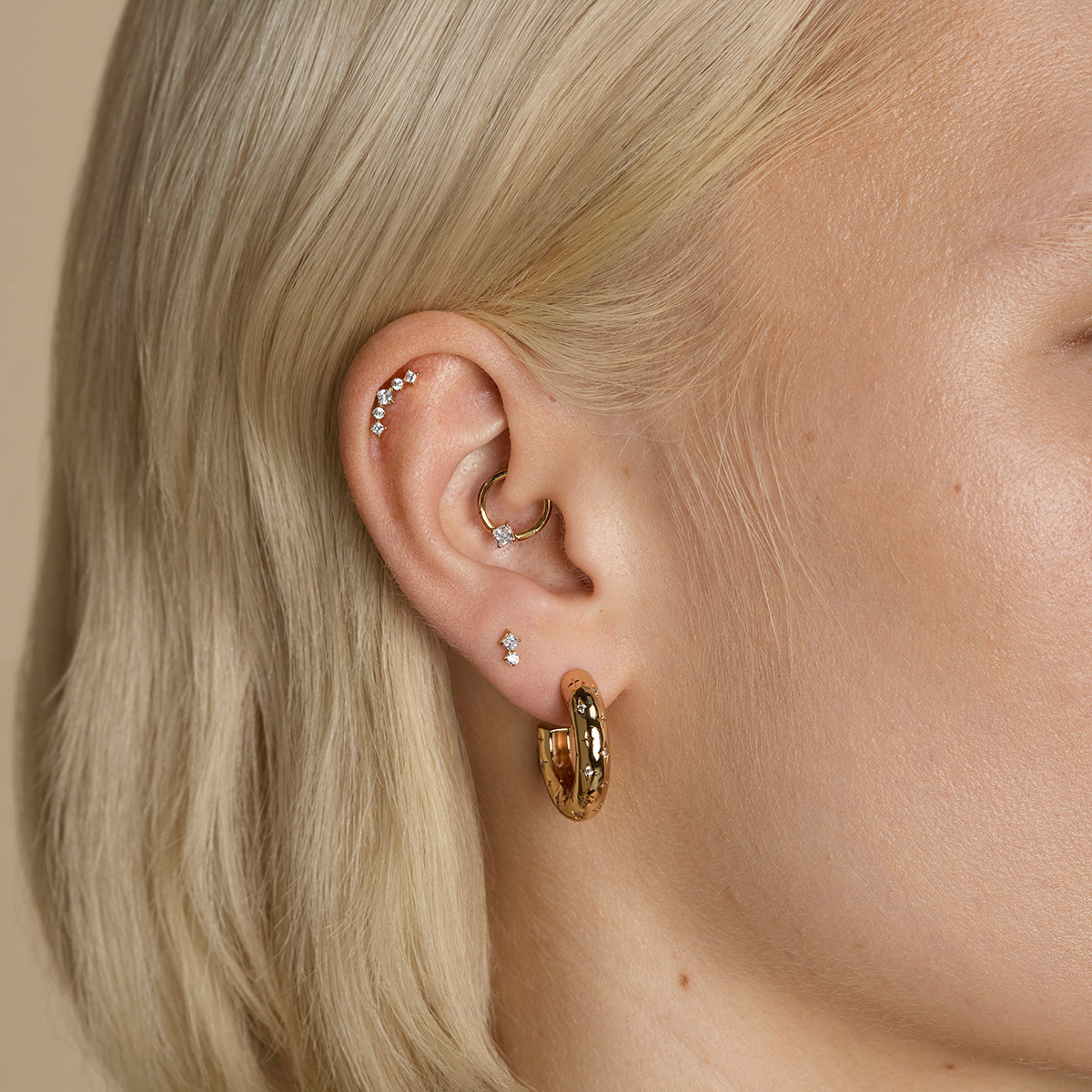 Curved Square Crystal Titanium Piercing Stud in Gold-Astrid & Miyu