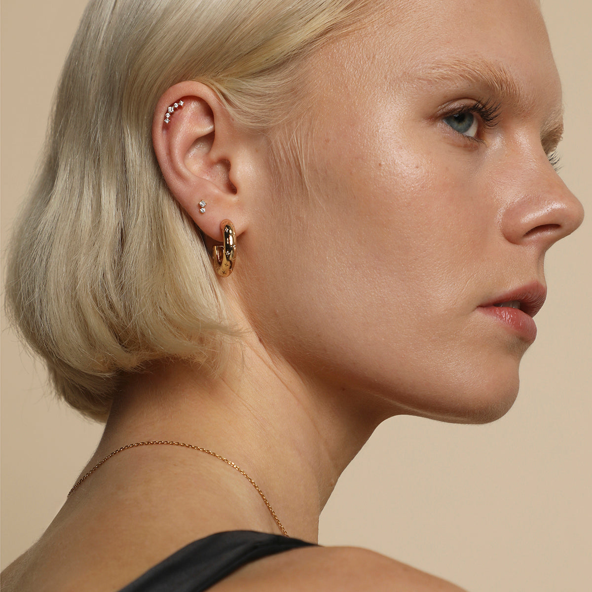 Curved Square Crystal Titanium Piercing Stud in Gold-Astrid & Miyu