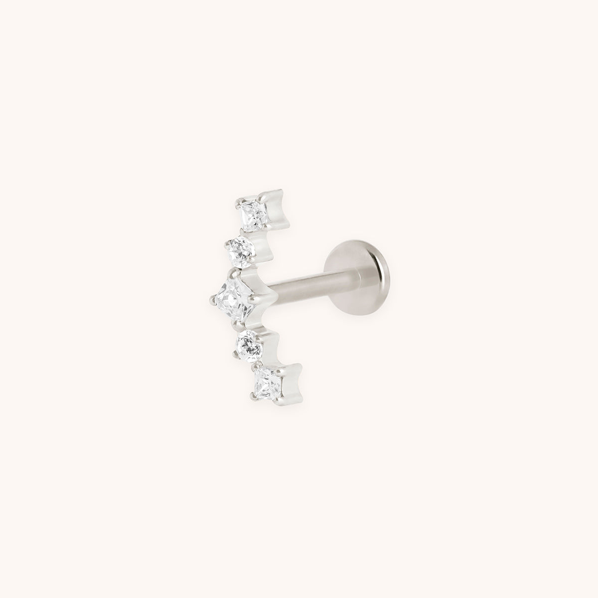 Curved Square Crystal Titanium Piercing Stud in Platinum-Astrid & Miyu