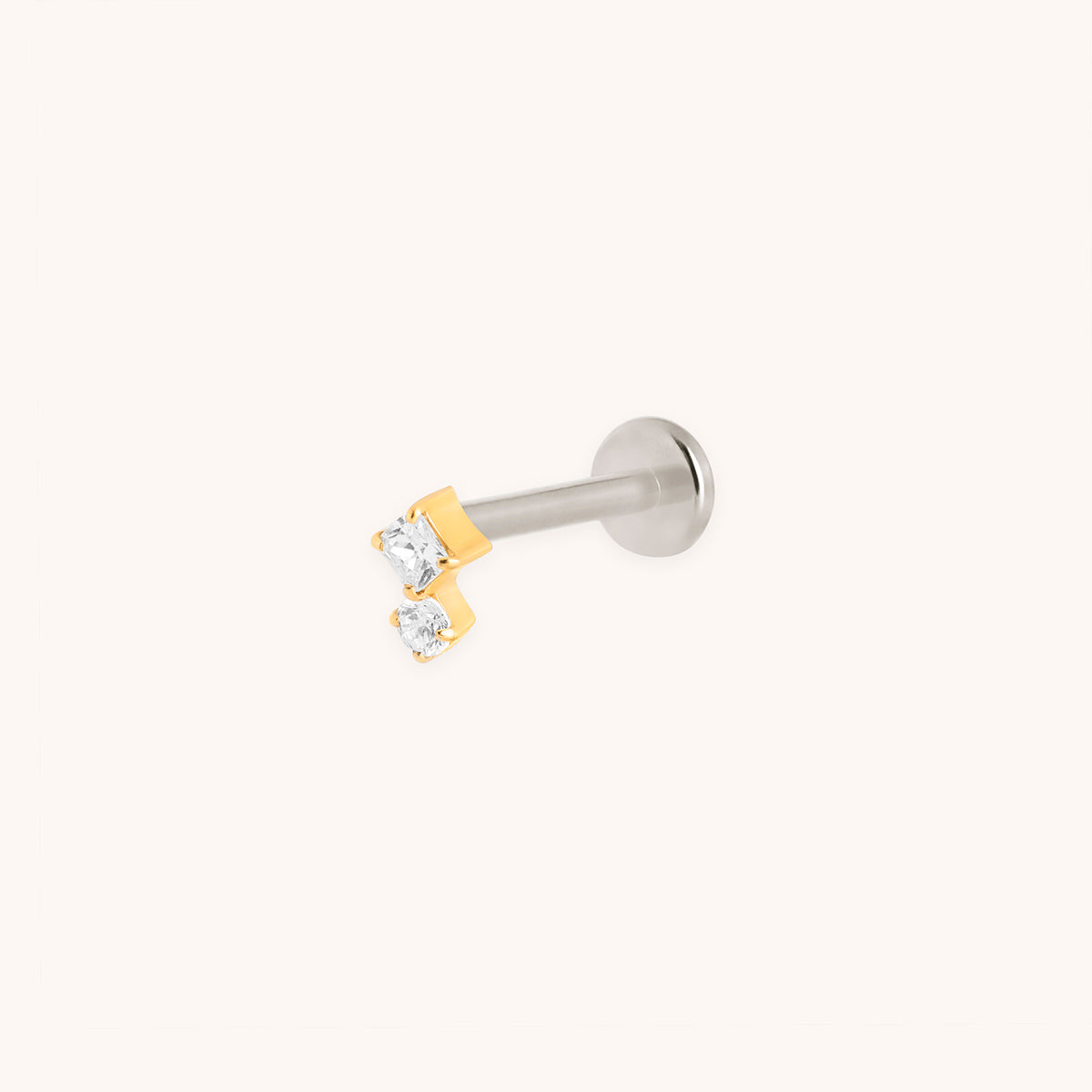 Square Crystal Double Titanium Piercing Stud in Gold-Astrid & Miyu