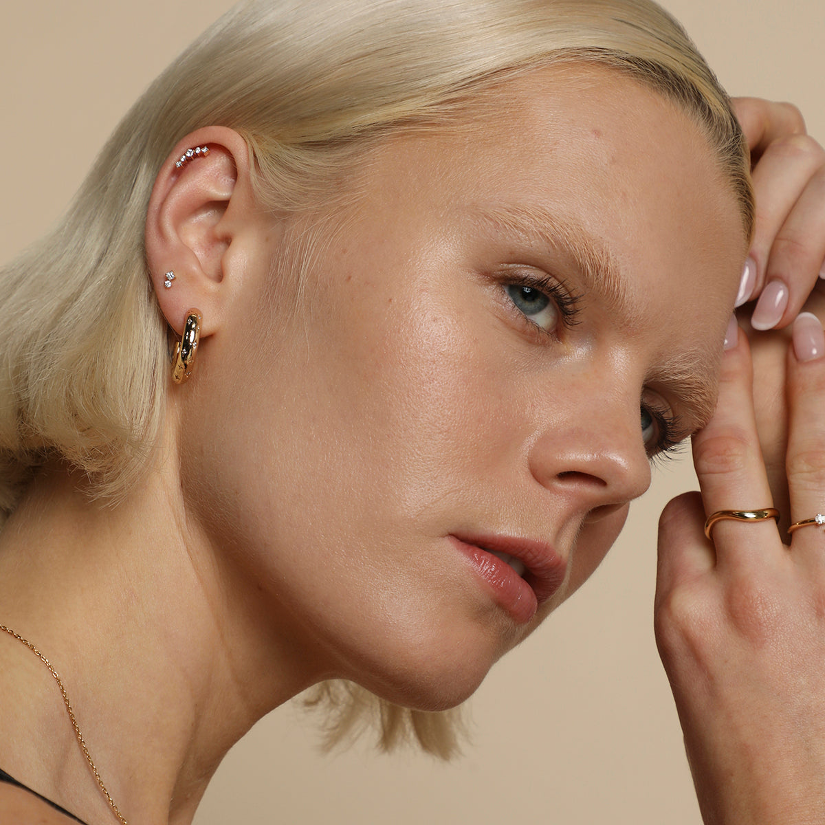 Square Crystal Double Titanium Piercing Stud in Gold-Astrid & Miyu