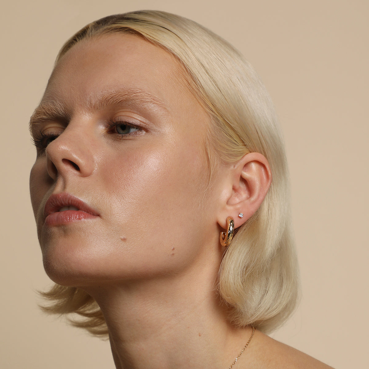 Square Crystal Titanium Piercing Stud in Gold-Astrid & Miyu