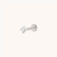 Square Crystal Titanium Piercing Stud in Platinum-Astrid & Miyu