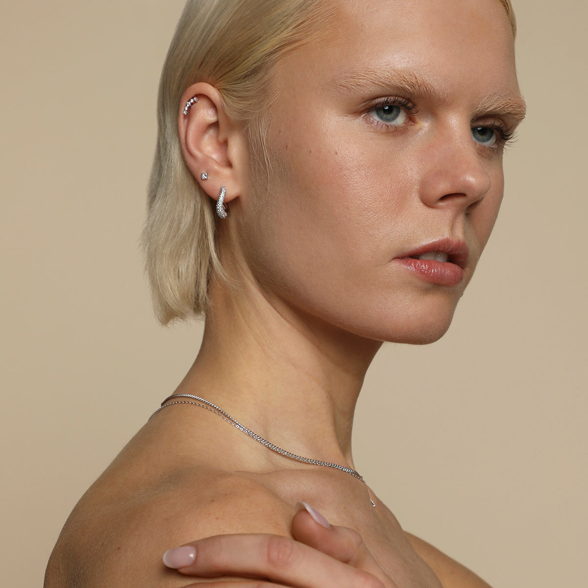 Square Crystal Titanium Piercing Stud in Platinum-Astrid & Miyu