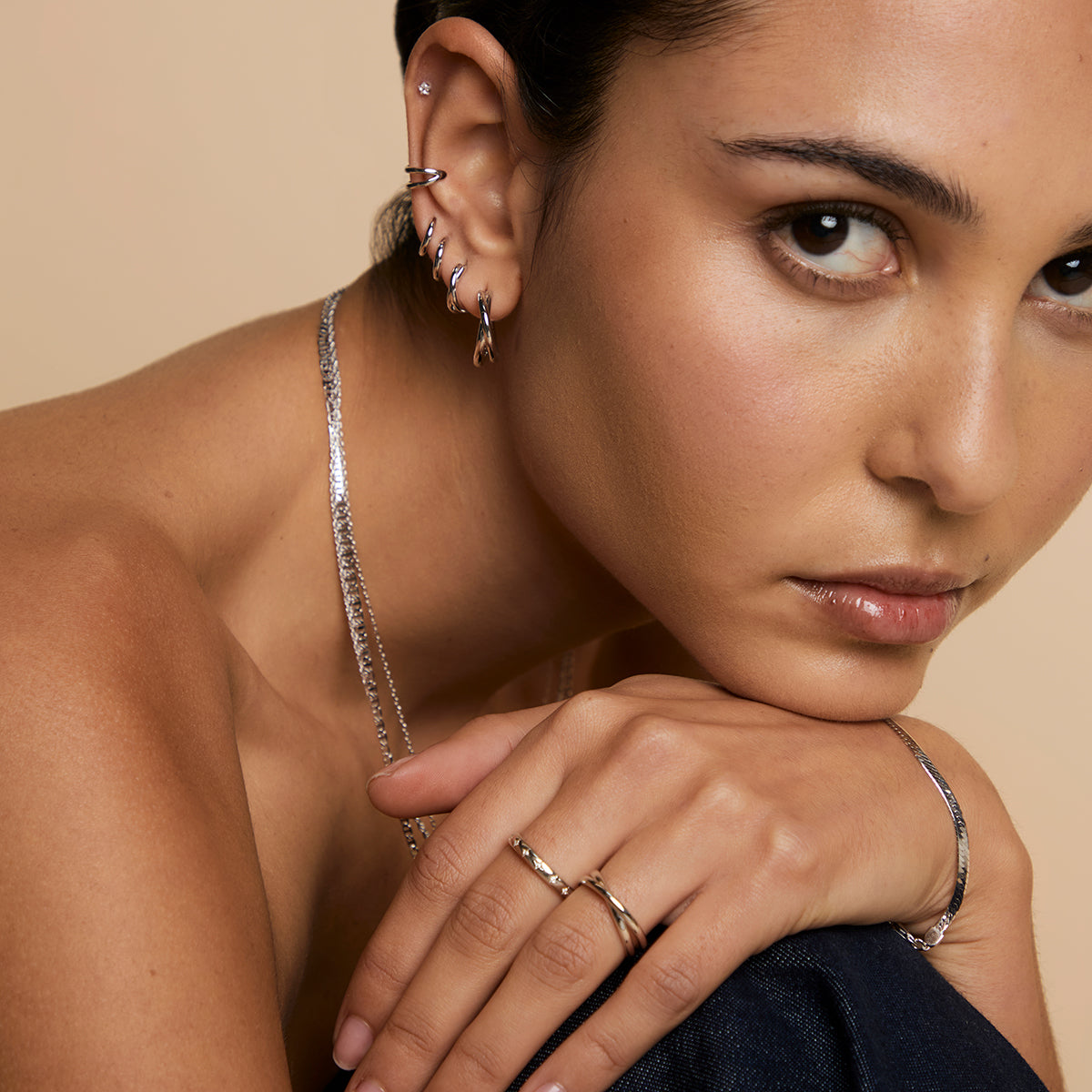 Crossover Illusion Hoops in Silver