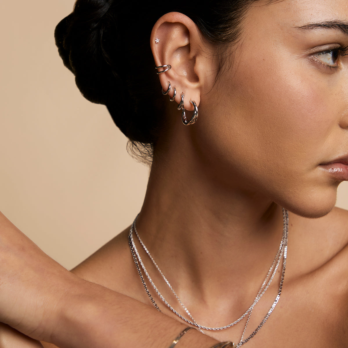 Crossover Illusion Hoops in Silver