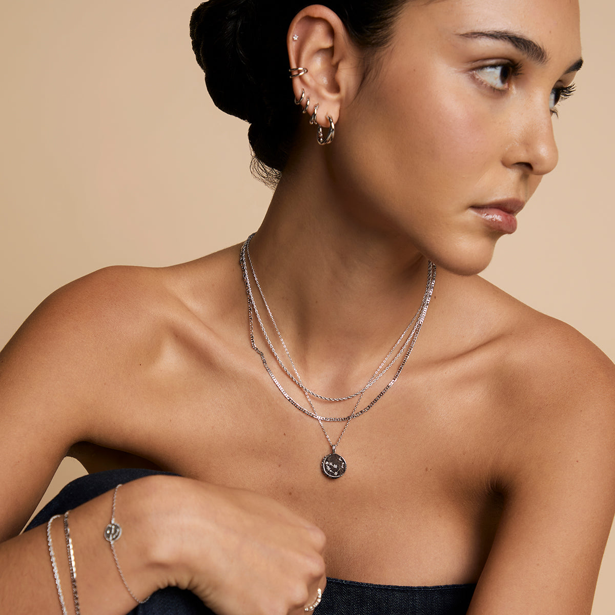 Illusion Double Chain Necklace in Silver