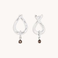 Diamond & Quartz Charm Molten Huggies in Solid White Gold