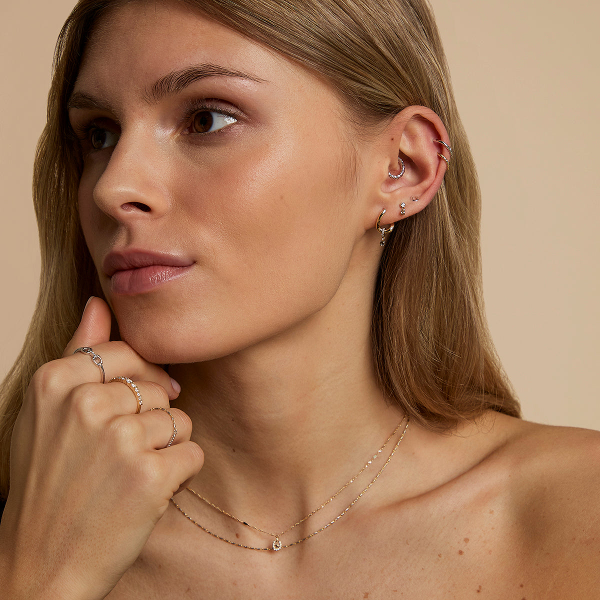 Diamond & Quartz Charm Studs in Solid Gold