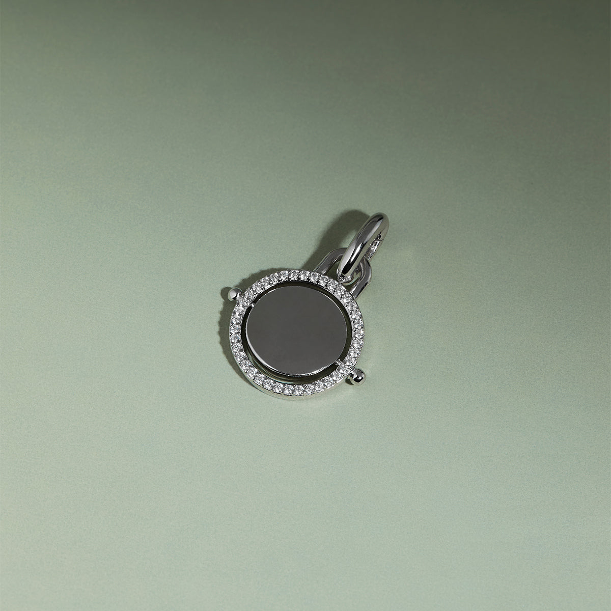 Pavé Spinning Coin Clip Charm in Silver