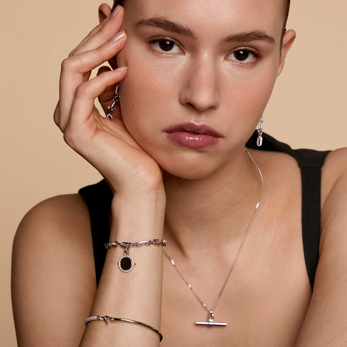 Pavé Spinning Coin Clip Charm in Silver