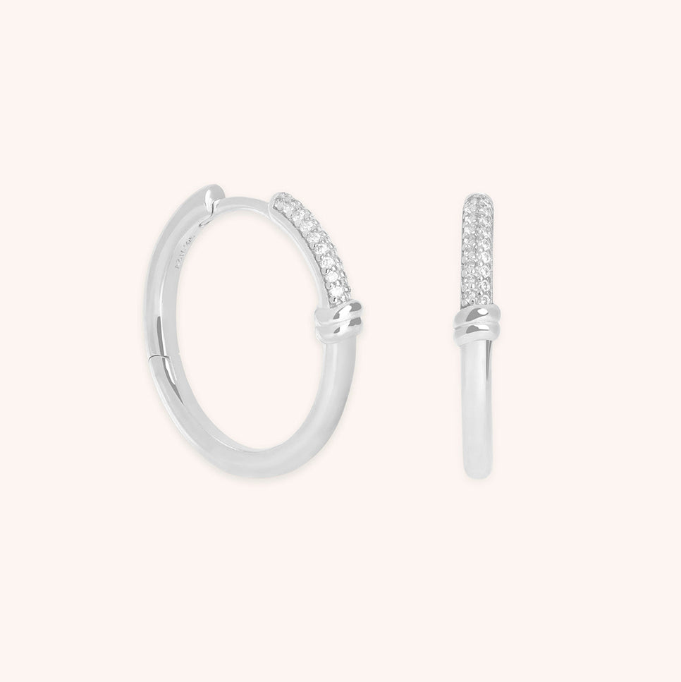 Pavé Knot Hoops in Silver
