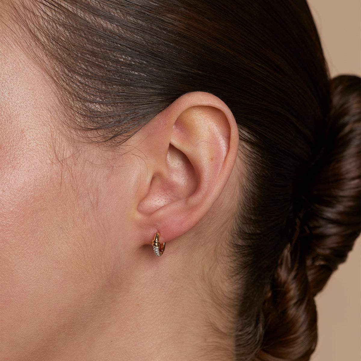 Pavé Knot Huggies in Gold