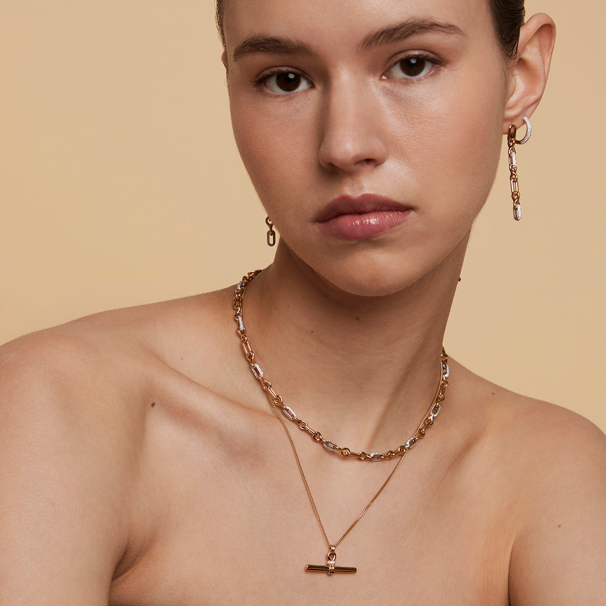 Pavé Chain Link Necklace in Gold