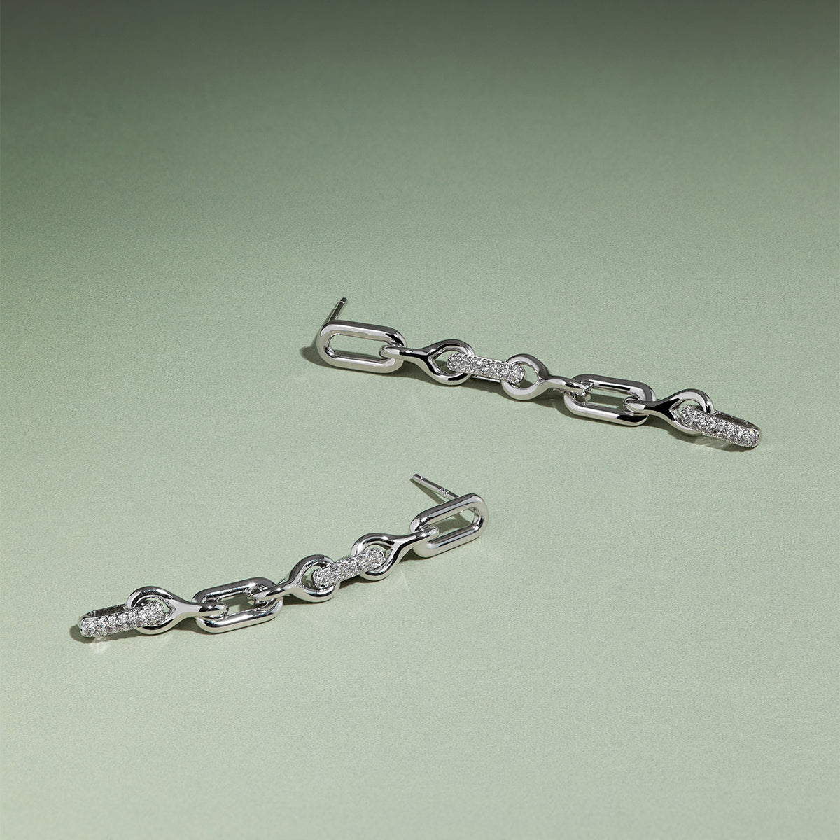 Pavé Chain Link Drop Studs in Silver