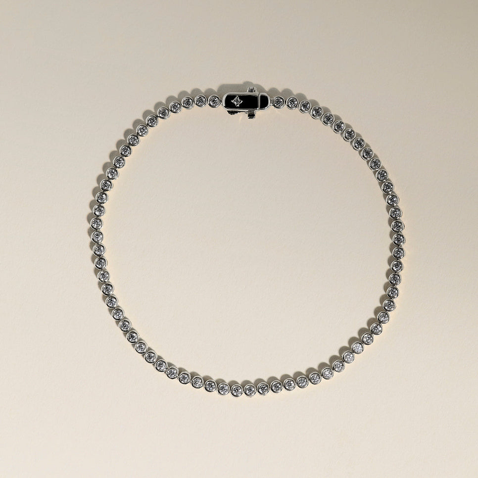 Lab Diamond Tennis Chain Bracelet in Solid White Gold-Astrid & Miyu