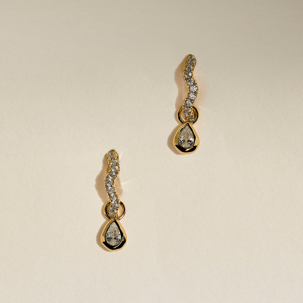 Scalloped Crystal Charm Huggies in Gold-Astrid & Miyu